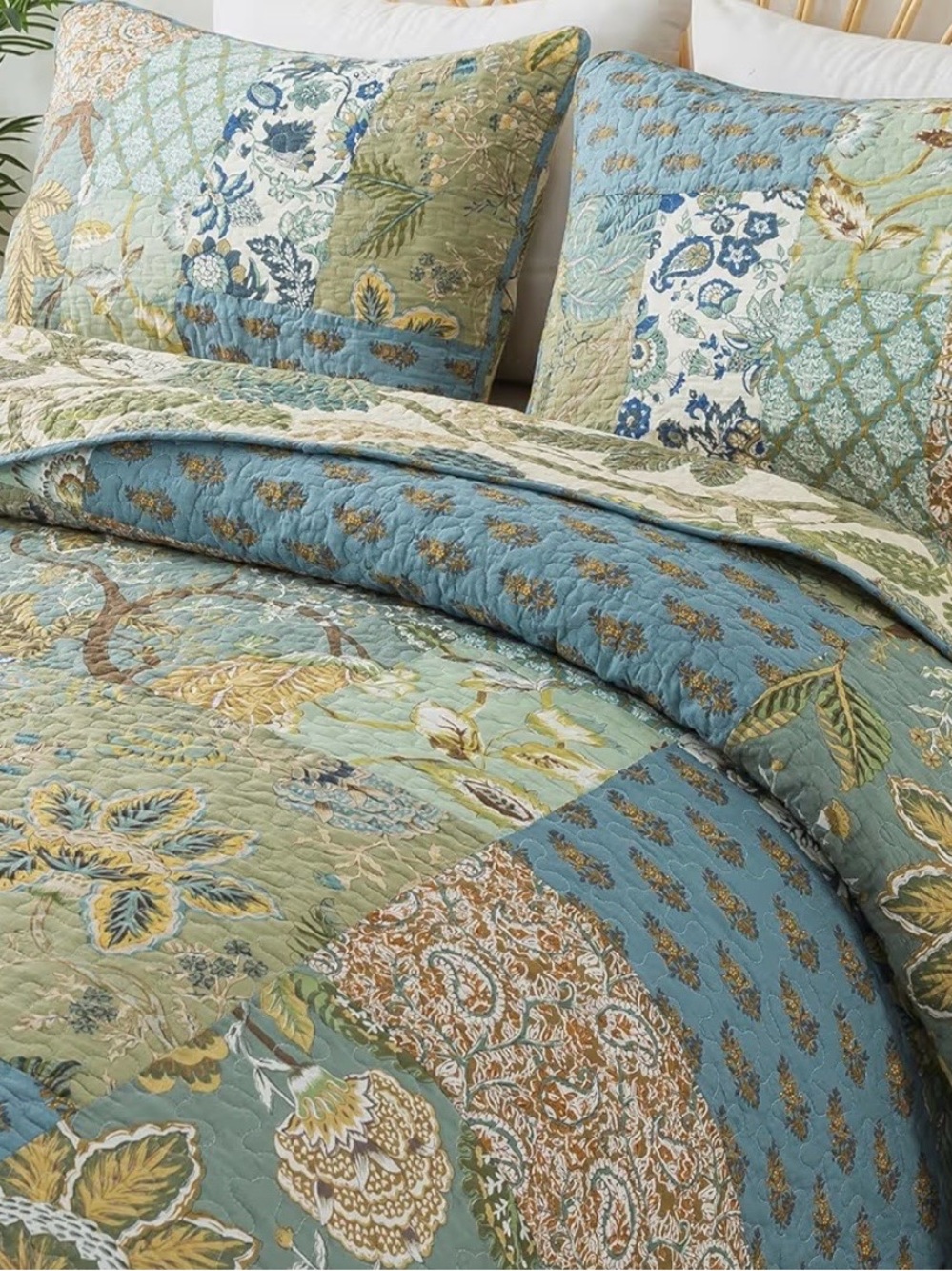 Quilted Patchwork Set in Teal and Sage